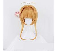 GJBXP Biamoxer Card Captor Sakura Clear Card Kinomoto Sakura Bionda Marrone Parrucca Cosplay Parrucche da festa Parrucca Cosplay Completa Cappellino Champagne