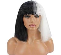 GJBXP Bob Wigs Short Straight Black and White Black Roots Synthetic Heat Resistant Fiber Hair Full Cosplay Wigs for Women 18Inch