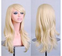 GJBXP Parrucca cos parrucca anime capelli lunghi ricci cappuccio cosplay color stage 25 pollici, giallo oro pallido