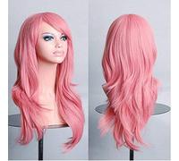 GJBXP Parrucca cos parrucca anime capelli lunghi ricci cappuccio cosplay colore palco cappuccio 25 pollici, giallo rosa