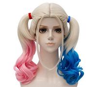 GJBXP Suicide Squad Harley Quinn Parrucche Cosplay Anime Corto Soffici Ombre bicolore Ombre Resistente al calore Fibra sintetica Festa per capelli con Cappucci gratuiti 18 pollici Blu Rosa