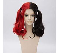 GJBXP Suicide Squad Harley Quinn Parrucche Cosplay Anime Corto Soffici Ombre bicolore Ombre Resistente al calore Fibra sintetica Festa per capelli con Cappucci gratuiti 18 pollici Nero Rosso