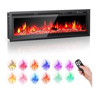 GJCrafts Camino elettrico, montaggio a parete/incasso/indipendente 40"/102 cm, 5 impostazioni di luminosità, 12 colori fiamma, set di tronchi in cristallo e legno, 750 W/1500 W