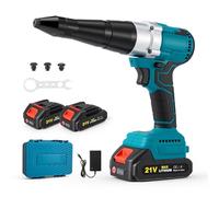 GJCrafts Pinza rivettatrice a batteria con 2 x 2000 mAh batterie ricaricabili, pinza rivettatrice elettrica automatica senza spazzole per rivetti ciechi da 2,4-5,0 mm