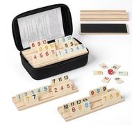 GJCrafts Rummy Cup - Gioco da tavolo per 2-6 giocatori, 160 piastrelle in melamina, 6 supporti in legno, 1 valigetta di alta qualità, gioco da viaggio per adulti, per casa, feste, viaggi o
