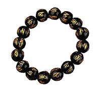 GJGHKLHL bracciale, Bracciale in ossidiana naturale con perline Om Mani Padme Hum da uomo e donna