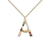 GJGHKLHL Collana con nome in argento sterling S925 Lettera iniziale personalizzata Zircone colorato Delicato girocollo alla moda delicata Catena Regalo Gioielli for le sue ragazze Colpo di stato