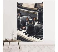 GJHKSSVB Arazzo da parete con gatti neri sdraiati sul pianoforte, 152 x 100 cm, in velluto color pesca, da appendere alla parete, poster che non danneggia la parete, decorazione artistica per camera