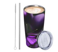 GJHKSSVB Bicchiere da viaggio con farfalla viola prugna da 590 ml, in acciaio inox, isolato, a prova di perdite, tazza da caffè da viaggio con coperchio e cannuccia, ideale come regalo per donne