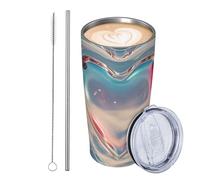 GJHKSSVB Bicchiere in vetro a forma di cuore da 590 ml, in acciaio inox, isolato, a prova di perdite, tazza da caffè da viaggio con coperchio e cannuccia, ideale come regalo per donne, uomini e amanti