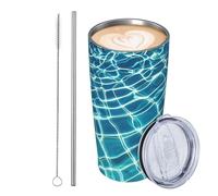 GJHKSSVB Blu Aqua Pool Water 590 ml Tumbler in acciaio inox isolato bicchieri da viaggio a tenuta stagna tazza da caffè da viaggio con coperchio e cannuccia bottiglia d'acqua bicchieri bicchieri
