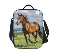 GJHKSSVB Borsa termica per il pranzo, per donne e uomini, grande, riutilizzabile, a prova di perdite, borsa termica con tracolla regolabile, cavallo che corre nel campo, per lavoro, viaggi, picnic