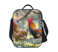 GJHKSSVB Borsa termica per il pranzo, per donne e uomini, grande, riutilizzabile, a prova di perdite, con tracolla regolabile, bel gallo e gallina, per lavoro, viaggi, picnic