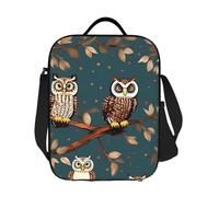 GJHKSSVB Borsa termica per il pranzo, per donne e uomini, grande, riutilizzabile, a prova di perdite, con tracolla regolabile, gufi sui rami degli alberi, per lavoro, viaggi, picnic