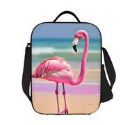 GJHKSSVB Borsa termica per il pranzo, per donne e uomini, grande, riutilizzabile, a prova di perdite, con tracolla regolabile, un fenicottero rosa sulla spiaggia, per lavoro, viaggi, picnic