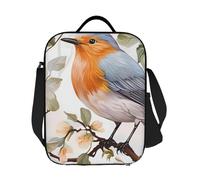 GJHKSSVB Borsa termica per il pranzo, per donne e uomini, grande, riutilizzabile, a prova di perdite, con tracolla regolabile, stampa floreale, acquerello, pettirosso, cibo, per lavoro, viaggi, picnic