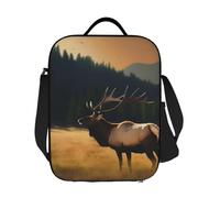 GJHKSSVB Borsa termica per il pranzo, per donne e uomini, grande, riutilizzabile, a prova di perdite, con tracolla regolabile, alce nel prato, per lavoro, viaggi, picnic