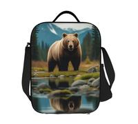 GJHKSSVB Borsa termica per il pranzo, per donne e uomini, grande, riutilizzabile, a prova di perdite, con tracolla regolabile, motivo fiume, orso, mamma, cibo, per lavoro, viaggi, picnic