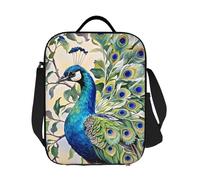 GJHKSSVB Borsa termica per il pranzo, per donne e uomini, grande, riutilizzabile, a prova di perdite, con tracolla regolabile, motivo pavone, pittura ad acquerello, per lavoro, viaggi, picnic