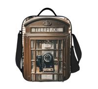 GJHKSSVB Borsa termica per il pranzo, per donne e uomini, grande, riutilizzabile, a prova di perdite, con tracolla regolabile, Inghilterra, Regno Unito, retrò, Londra, telefono, per lavoro, viaggi