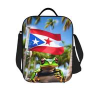 GJHKSSVB Borsa termica per il pranzo, per donne e uomini, grande, riutilizzabile, a prova di perdite, con tracolla regolabile, bandiere di Porto Rico, rana, palme, cibo per lavoro, viaggi, picnic