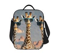GJHKSSVB Borsa termica per il pranzo, per donne e uomini, grande, riutilizzabile, a prova di perdite, con tracolla regolabile, tre giraffe che indossano occhiali da sole, porta cibo, per lavoro