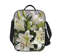 GJHKSSVB Borsa termica per il pranzo, per donne e uomini, grande, riutilizzabile, a prova di perdite, con tracolla regolabile, bouquet di giglio bianco, per lavoro, viaggi, picnic
