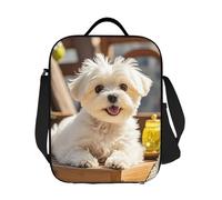 GJHKSSVB Borsa termica per il pranzo, per donne e uomini, grande, riutilizzabile, a prova di perdite, con tracolla regolabile, simpatico cucciolo maltese, per lavoro, viaggi, picnic