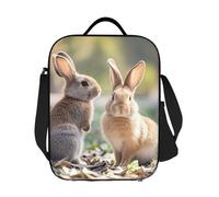 GJHKSSVB Borsa termica per il pranzo, per donne e uomini, grande, riutilizzabile, a prova di perdite, con tracolla regolabile, due piccoli coniglietti carini, per lavoro, viaggi, picnic