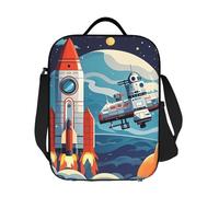 GJHKSSVB Borsa termica per il pranzo per le donne e gli uomini, grande scatola riutilizzabile per il pranzo a tenuta stagna borsa di tote con tracolla regolabile Razzo clipart Space Ship Food Carrier