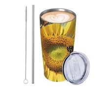 GJHKSSVB Butterflys On The Sunflowers - Bicchiere da viaggio isolato in acciaio inox, a prova di perdite, con coperchio e cannuccia, da viaggio, con coperchio e cannuccia, idea regalo per donne e