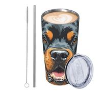 GJHKSSVB Cool Rottweiler Dog Art - Bicchiere da viaggio isolato in acciaio inox, a prova di perdite, con coperchio e cannuccia, ideale come regalo per donne, uomini e amanti