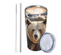 GJHKSSVB Encounter Animal Bear - Bicchiere da viaggio isolato in acciaio inox, a prova di perdite, con coperchio e cannuccia, ideale come regalo per donne, uomini e amanti