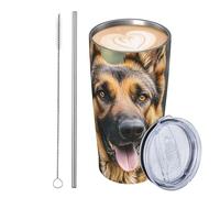 GJHKSSVB German Shepherd - Bicchiere da viaggio isolato in acciaio inox, a prova di perdite, con coperchio e cannuccia, ideale come regalo per donne, uomini e amanti