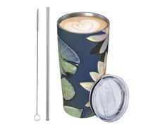GJHKSSVB Peach Water Lily Painting (3) 590 ml Tumbler in acciaio inox isolato da viaggio bicchieri da viaggio a tenuta stagna tazza da caffè con coperchio e cannuccia bottiglia d'acqua bicchieri