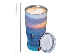GJHKSSVB Penguin and Sea - Bicchiere da viaggio isolato in acciaio inox, a prova di perdite, con coperchio e cannuccia, da viaggio, con coperchio e cannuccia, idea regalo per donne, uomini e amanti