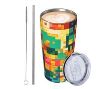 GJHKSSVB Pixel Art Pattern - Bicchiere da viaggio isolato in acciaio inox, con coperchio e cannuccia, da viaggio, a prova di perdite, con coperchio e cannuccia, idea regalo per donne, uomini e amanti
