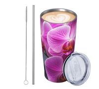 GJHKSSVB Purple Orchid - Bicchiere da viaggio isolato in acciaio inox, a prova di perdite, con coperchio e cannuccia, ideale come regalo per donne, uomini e amanti