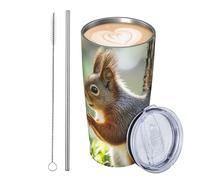 GJHKSSVB Scoiattolo nel bosco - Bicchiere da viaggio isolato in acciaio inox, da 590 ml, a prova di perdite, con coperchio e cannuccia, idea regalo per donne, uomini e amanti