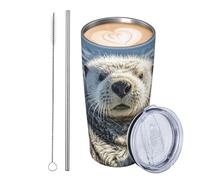 GJHKSSVB Sea Otter - Bicchiere da viaggio isolato in acciaio inox, a prova di perdite, con coperchio e cannuccia, da viaggio, con coperchio e cannuccia, idea regalo per donne, uomini e amanti