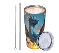 GJHKSSVB Sea Sunset Flying Dragon - Bicchiere da viaggio isolato in acciaio inox, a prova di perdite, con coperchio e cannuccia, da viaggio, con coperchio e cannuccia, idea regalo per donne, uomini e
