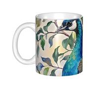 GJHKSSVB Tazza da caffè da 325 ml con manico, novità tazza da tè con pavone pittura ad acquerello tazza da caffè in ceramica per uomini donne ufficio lavoro