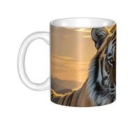 GJHKSSVB Tazza da caffè da 325 ml con manico, novità tazza da tè con tigre che sorge il sole nascente, tazza da caffè in ceramica per uomini e donne ufficio lavoro