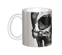 GJHKSSVB Tazza da caffè da 325 ml con manico, tazza da tè con motivo teschio nero su sfondo bianco, tazza da caffè in ceramica per uomo donna ufficio lavoro