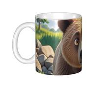 GJHKSSVB Tazza da caffè da 325 ml con manico, tazza da tè con orso che attraversa il fiume cartone animato tazza da caffè in ceramica per uomini donne ufficio lavoro