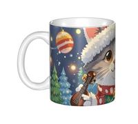 GJHKSSVB Tazza da caffè da 325 ml con manico, tazza da tè con simpatico gatto che canta canti natalizi in ceramica, per uomini e donne, ufficio e lavoro