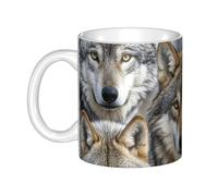 GJHKSSVB Tazza da caffè da 325 ml con manico, tazza da tè in ceramica con lupi di diversi colori, per uomini e donne, lavoro in ufficio