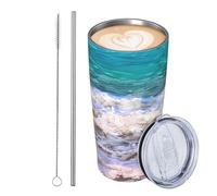 GJHKSSVB White Beach Tropical Sea - Bicchiere da viaggio isolato in acciaio inox, a prova di perdite, con coperchio e cannuccia, ideale come regalo per donne, uomini e amanti
