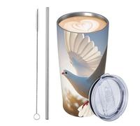 GJHKSSVB White Dove Flying In The Sun - Bicchiere da viaggio isolato in acciaio inox, a tenuta stagna, con coperchio e cannuccia, da viaggio, con coperchio e cannuccia, idea regalo per donne, uomini e