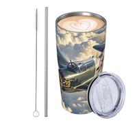 GJHKSSVB World War Aircraft - Bicchiere da viaggio isolato in acciaio inox, a tenuta stagna, con coperchio e cannuccia, ideale come regalo per donne, uomini e amanti